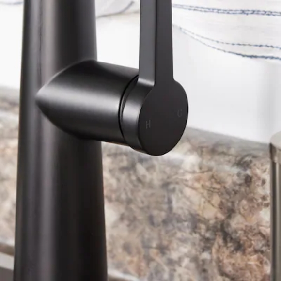 Allen + Roth Bryton Matte Black Single Handle Pull-down Kitchen Faucet with LED - Picture 8 of 12